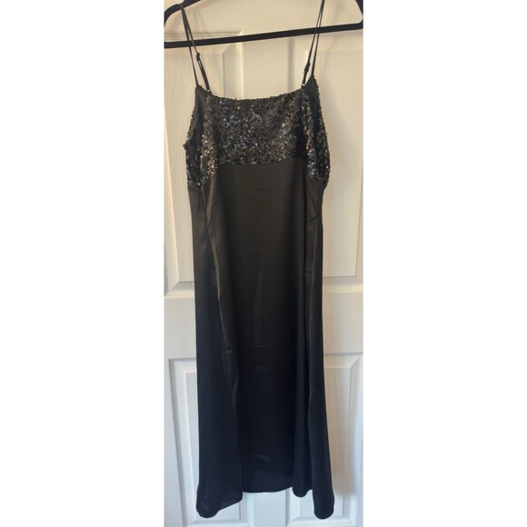 House of Harlow 1960 Sequined Adjustable Strap Black Satin Slip Dress Large NEW - Picture 4 of 8